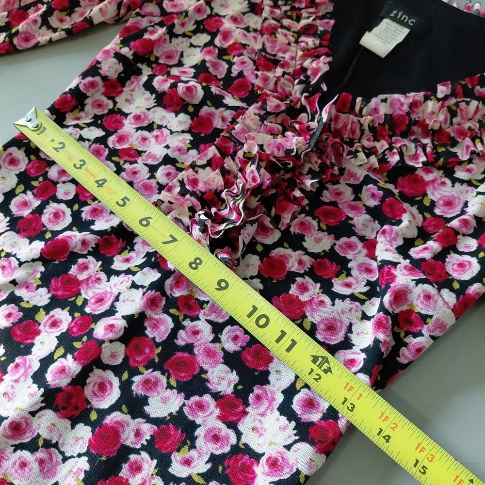 VTG Y2K 90s Zinc Mesh Dress XS/S Pink Red Floral Fairy Romantic Stretch Ruffle‎ - Picture 13 of 13